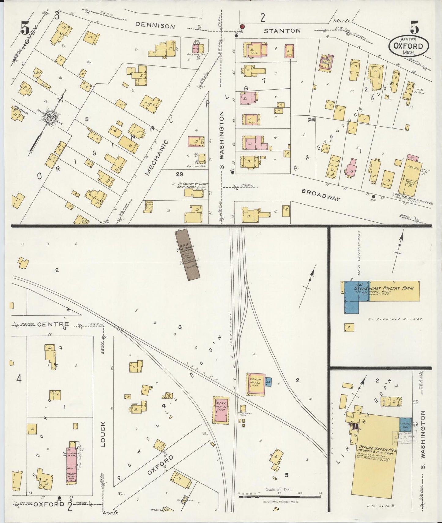 Sanborn Fire Insurance Map from Oxford, Oakland County, Michigan (1926), Sheet #0005 - Complete Map Set gallery image, historic Sanborn map, vintage wall art, Michigan Michigan