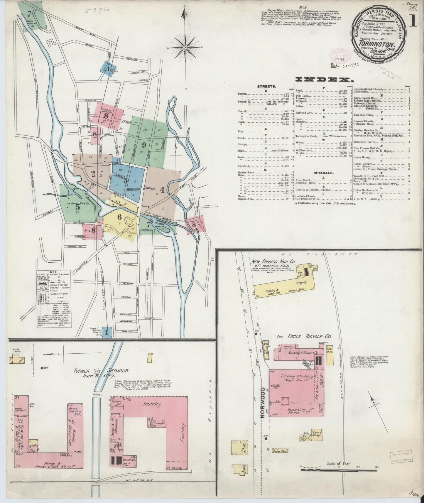 Sanborn Fire Insurance Map from Torrington, Litchfield County, Connecticut (1896), Sheet #0001 - Historic Sanborn Fire Insurance Map Print, vintage old map wall art, antique decor, genealogy gift, Connecticut Connecticut map