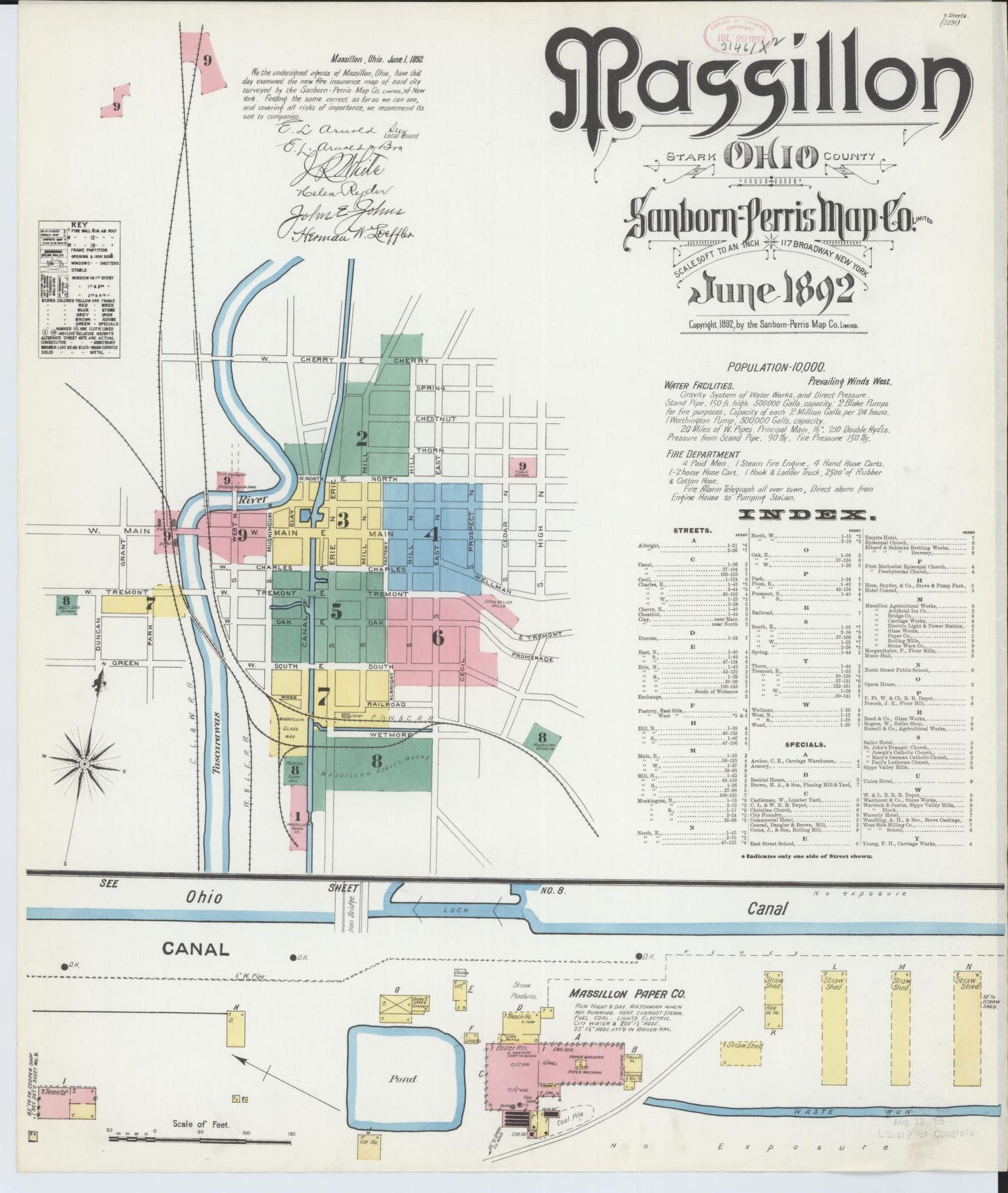 Sanborn Fire Insurance Map from Massillon, Stark County, Ohio (1892), Sheet #0001 - Historic Sanborn Fire Insurance Map Print, vintage old map wall art, antique decor, genealogy gift, Ohio Ohio map
