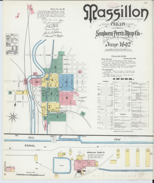 Sanborn Fire Insurance Map from Massillon, Stark County, Ohio (1892), Sheet #0001 - Historic Sanborn Fire Insurance Map Print, vintage old map wall art, antique decor, genealogy gift, Ohio Ohio map