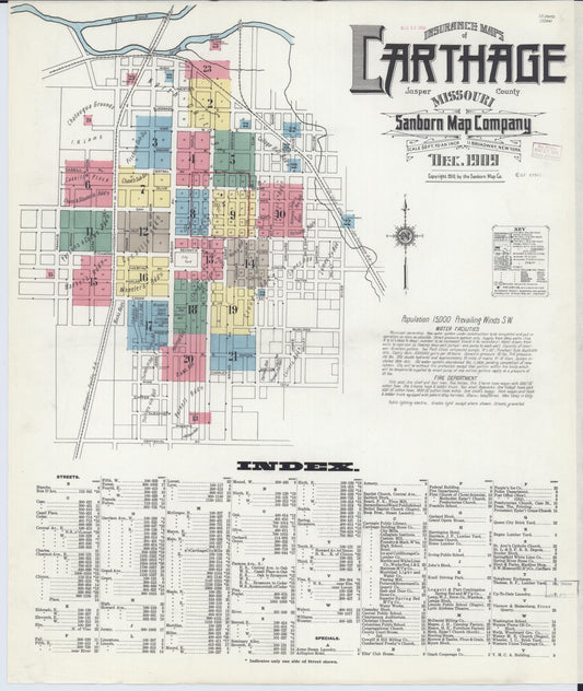 Sanborn Fire Insurance Map from Carthage, Jasper County, Missouri (1909), Sheet #0001 - Complete Map Set gallery image, historic Sanborn map, vintage wall art, Missouri Missouri