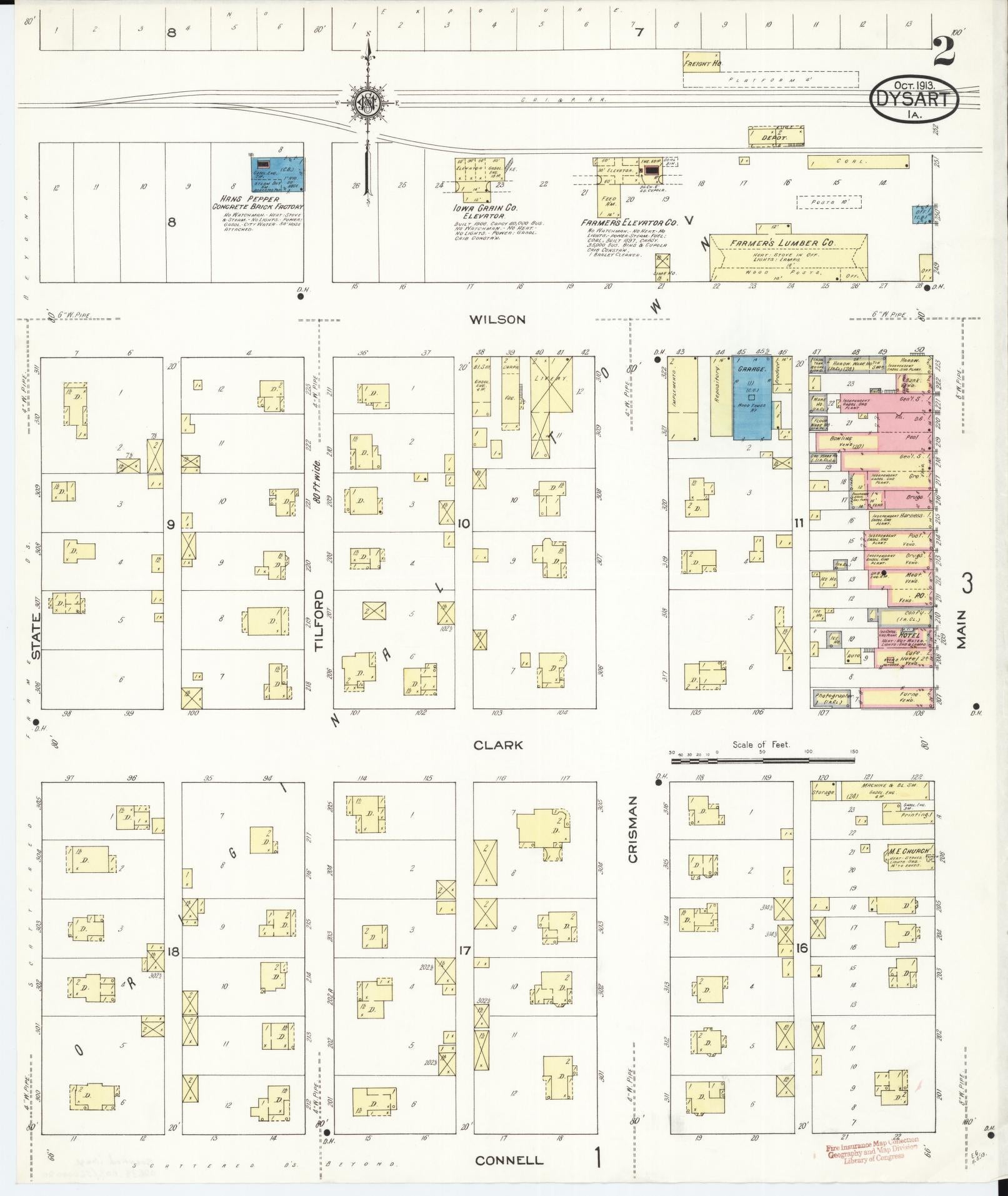 Sanborn Fire Insurance Map from Dysart, Tama County, Iowa (1913), Sheet #0002 - Historic Sanborn Fire Insurance Map Print, vintage old map wall art