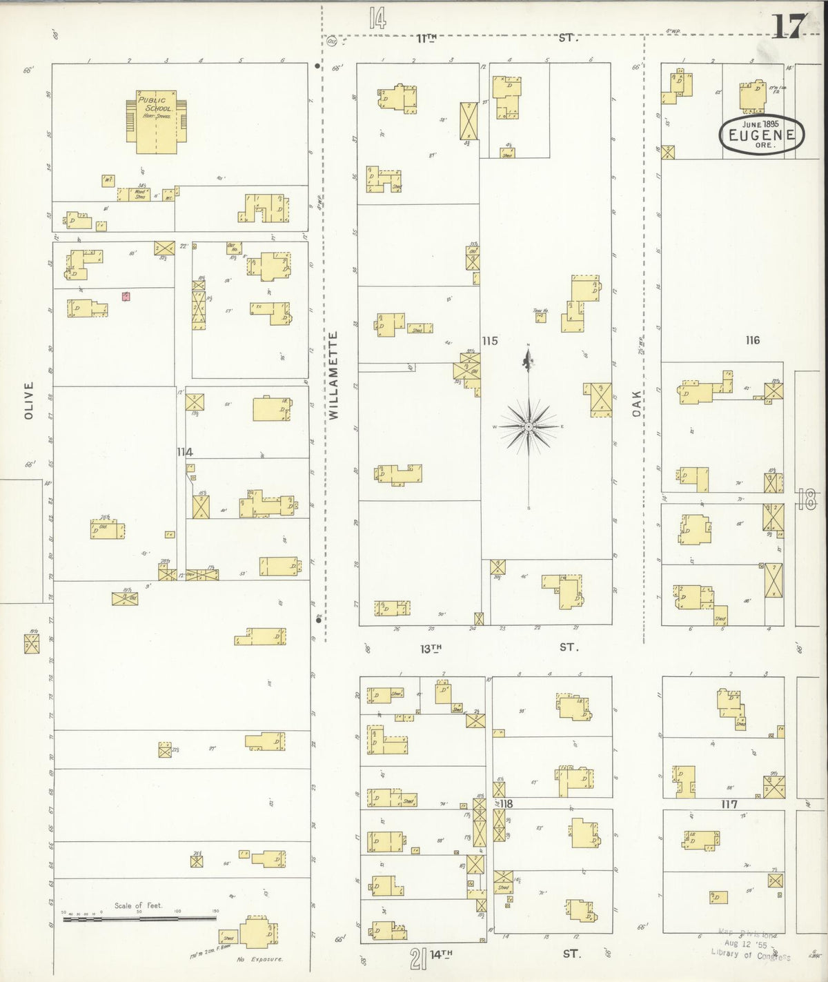 Sanborn Fire Insurance Map from Eugene, Lane County, Oregon (1896), Sheet #0017 - Historic Sanborn Fire Insurance Map Print, vintage old map wall art, antique decor, genealogy gift, Oregon Oregon map
