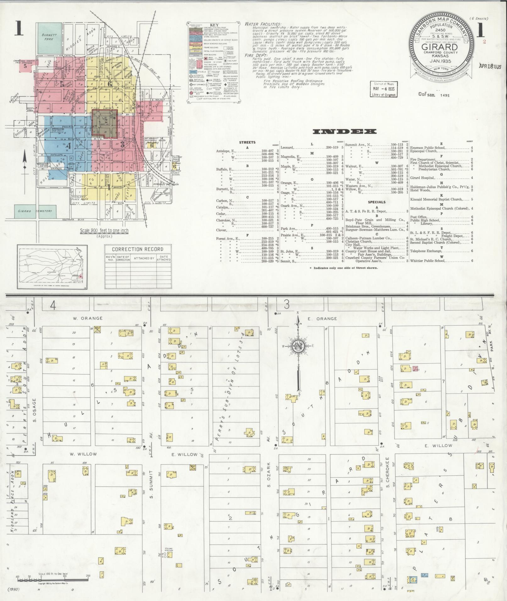 Sanborn Fire Insurance Map from Girard, Crawford County, Kansas. (1935) – Historic Sanborn Fire Insurance Map Print