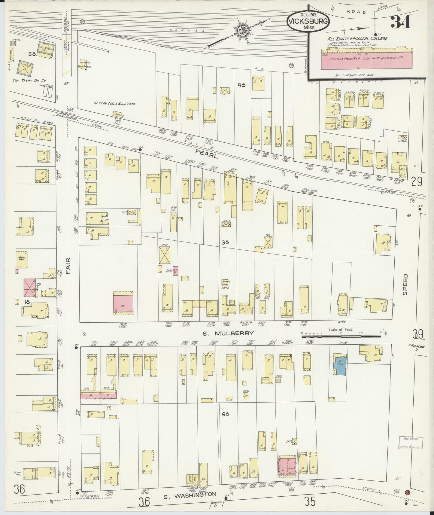 Sanborn Fire Insurance Map from Vicksburg, Warren County, Mississippi (1913), Sheet #0034 - Historic Sanborn Fire Insurance Map Print, vintage old map wall art, antique decor, genealogy gift, Mississippi Mississippi map