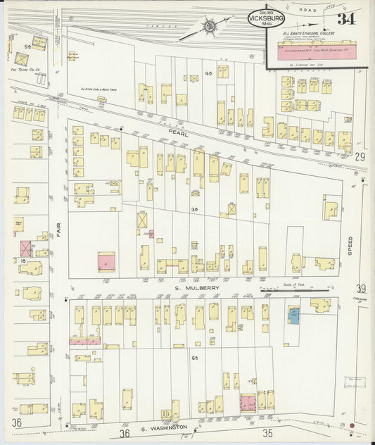 Sanborn Fire Insurance Map from Vicksburg, Warren County, Mississippi (1913), Sheet #0034 - Historic Sanborn Fire Insurance Map Print, vintage old map wall art, antique decor, genealogy gift, Mississippi Mississippi map