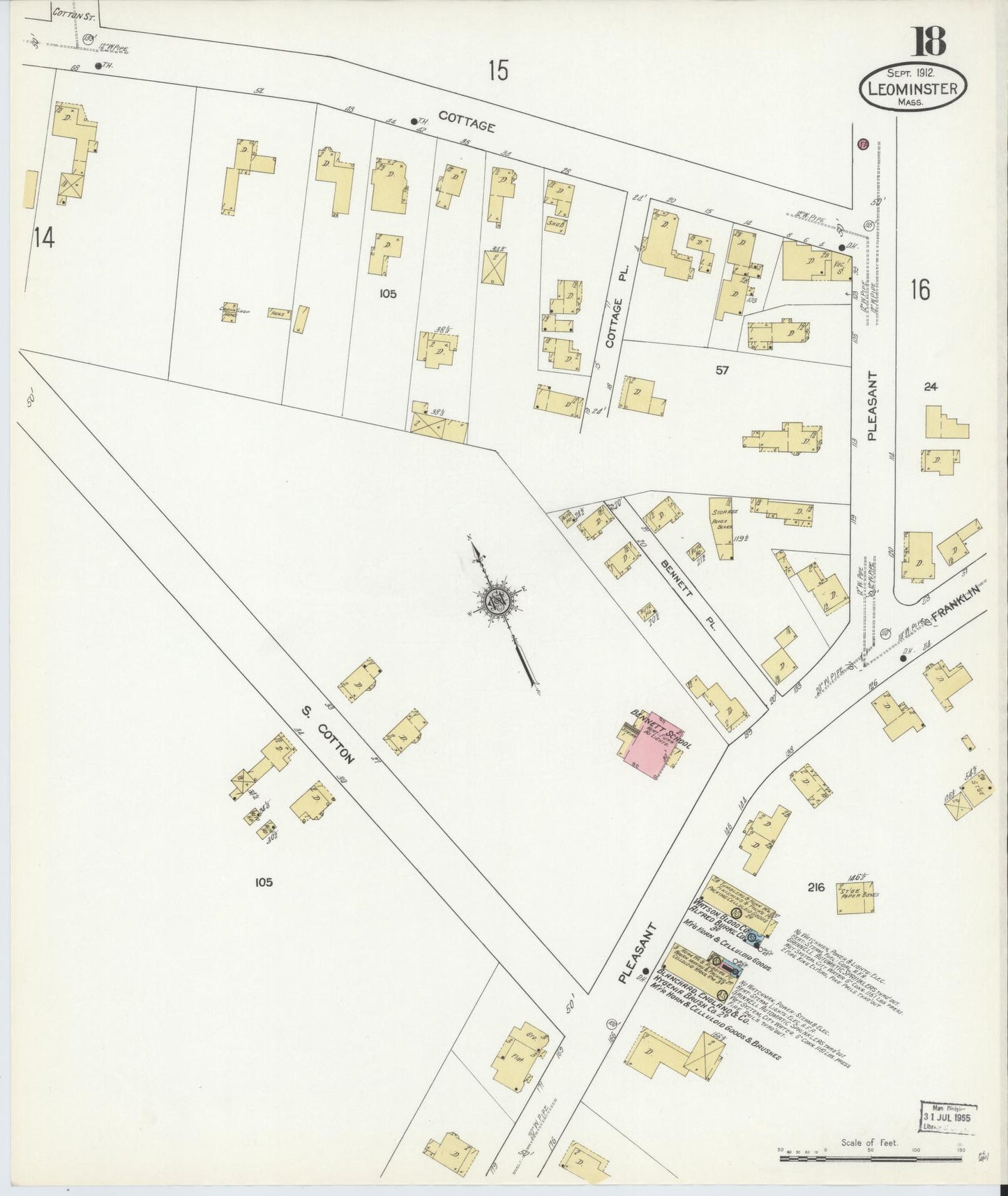 Sanborn Fire Insurance Map from Leominster, Worcester County, Massachusetts (1912), Sheet #0018 - Complete Map Set gallery image, historic Sanborn map, vintage wall art, Massachusetts Massachusetts