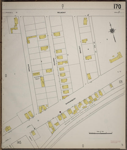 Sanborn Fire Insurance Map from Worcester, Worcester County, Massachusetts (1910), Sheet #0170 - Historic Sanborn Fire Insurance Map Print, vintage old map wall art, antique decor, genealogy gift, Massachusetts Massachusetts map
