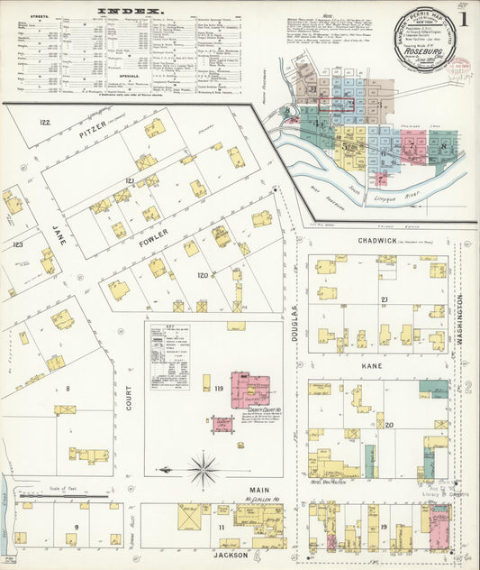 Sanborn Fire Insurance Map from Roseburg, Douglas County, Oregon (1895), Sheet #0001 - Historic Sanborn Fire Insurance Map Print, vintage old map wall art, antique decor, genealogy gift, Oregon Oregon map