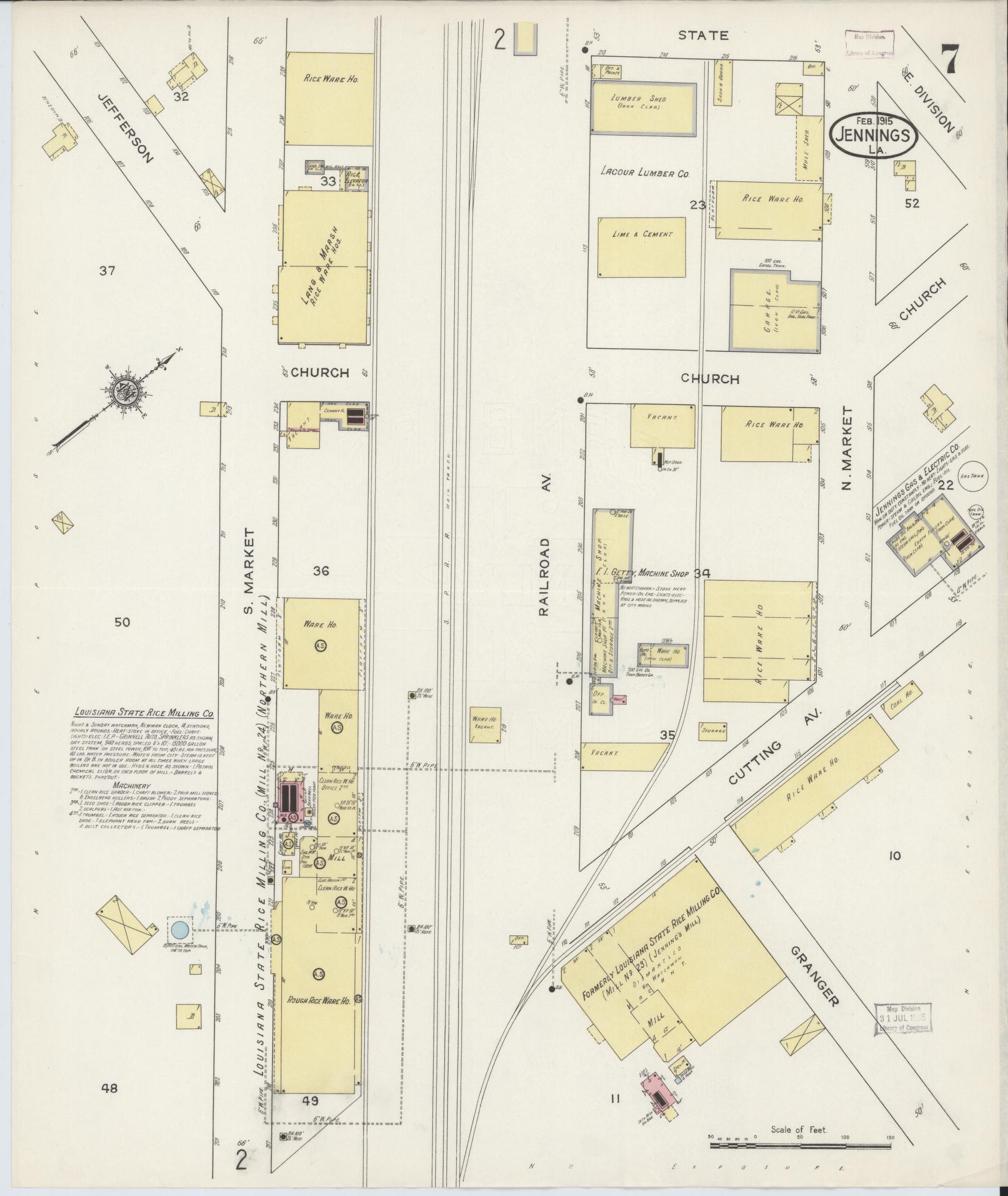 Sanborn Fire Insurance Map from Jennings, Jefferson Davis Parish, Louisiana (1915), Sheet #0007 - Historic Sanborn Fire Insurance Map Print, vintage old map wall art, antique decor, genealogy gift, Louisiana Louisiana map