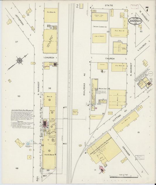 Sanborn Fire Insurance Map from Jennings, Jefferson Davis Parish, Louisiana (1915), Sheet #0007 - Historic Sanborn Fire Insurance Map Print, vintage old map wall art, antique decor, genealogy gift, Louisiana Louisiana map