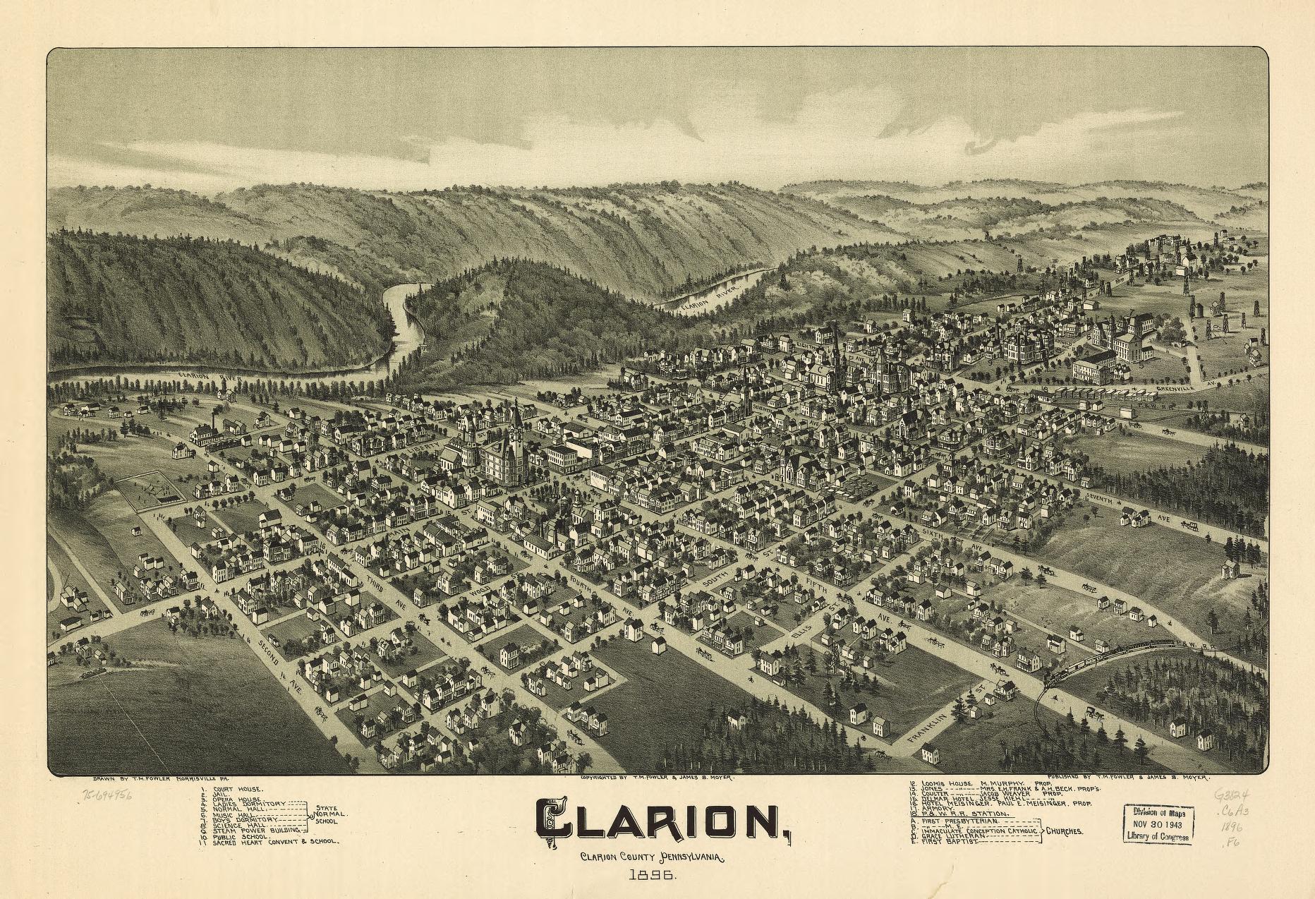 Clarion, Clarion County, Pennsylvania 1896. (1896) – Historic Bird’s-Eye View Panorama Print