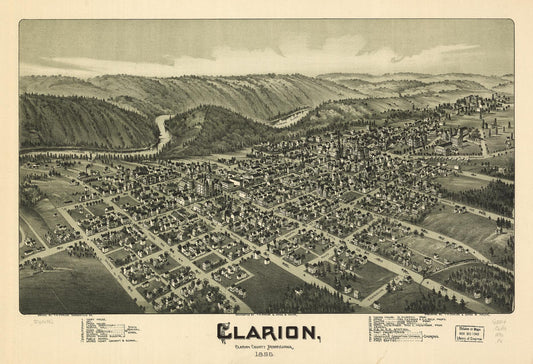 Clarion, Clarion County, Pennsylvania 1896. (1896) – Historic Bird’s-Eye View Panorama Print