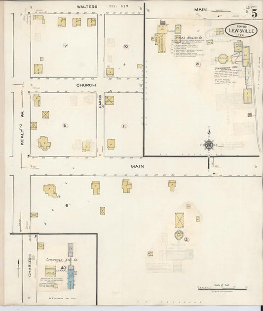 Sanborn Fire Insurance Map from Lewisville, Denton County, Texas (1934), Sheet #0005 - Historic Sanborn Fire Insurance Map Print, vintage old map wall art, antique decor, genealogy gift, Texas Texas map