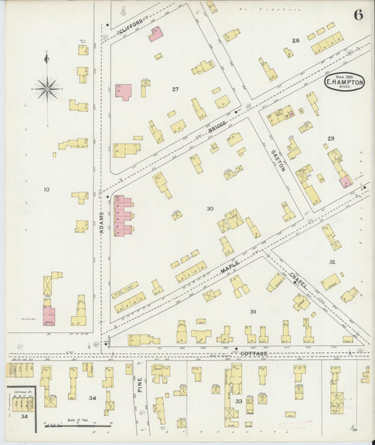 Sanborn Fire Insurance Map from East Hampton, Hampshire County, Massachusetts (1895), Sheet #0006 - Historic Sanborn Fire Insurance Map Print, vintage old map wall art, antique decor, genealogy gift, Massachusetts Massachusetts map
