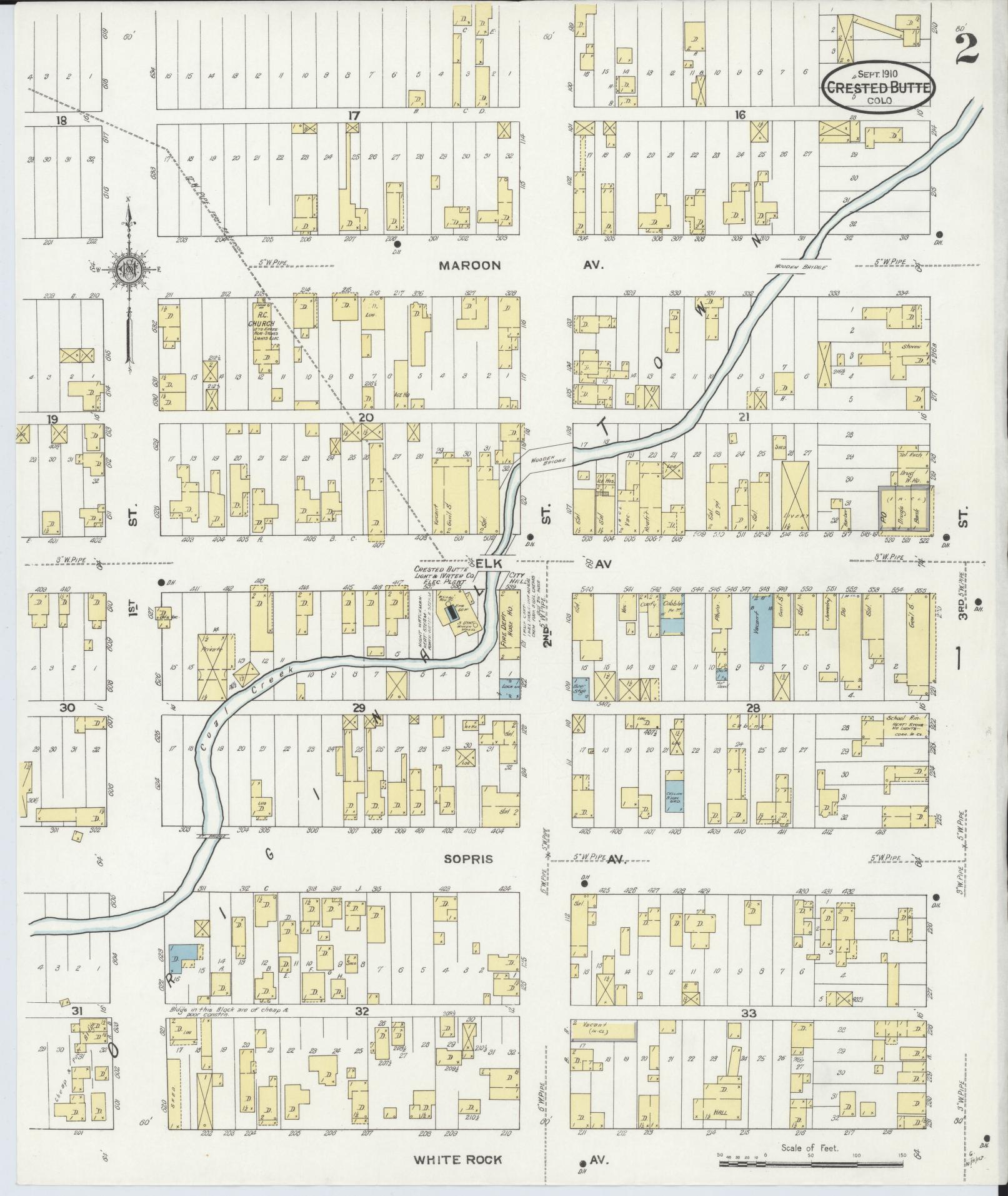 Sanborn Fire Insurance Map from Crested Butte, Gunnison County, Colorado (1910), Sheet #0002 - Historic Sanborn Fire Insurance Map Print, vintage old map wall art, antique decor, genealogy gift, Colorado Colorado map
