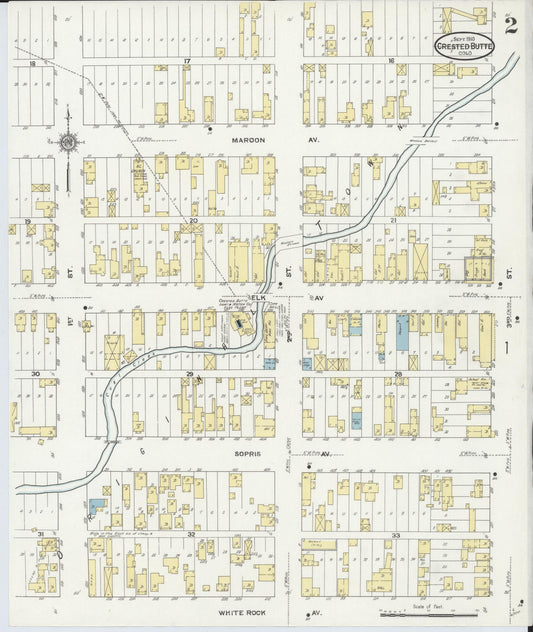Sanborn Fire Insurance Map from Crested Butte, Gunnison County, Colorado (1910), Sheet #0002 - Historic Sanborn Fire Insurance Map Print, vintage old map wall art, antique decor, genealogy gift, Colorado Colorado map