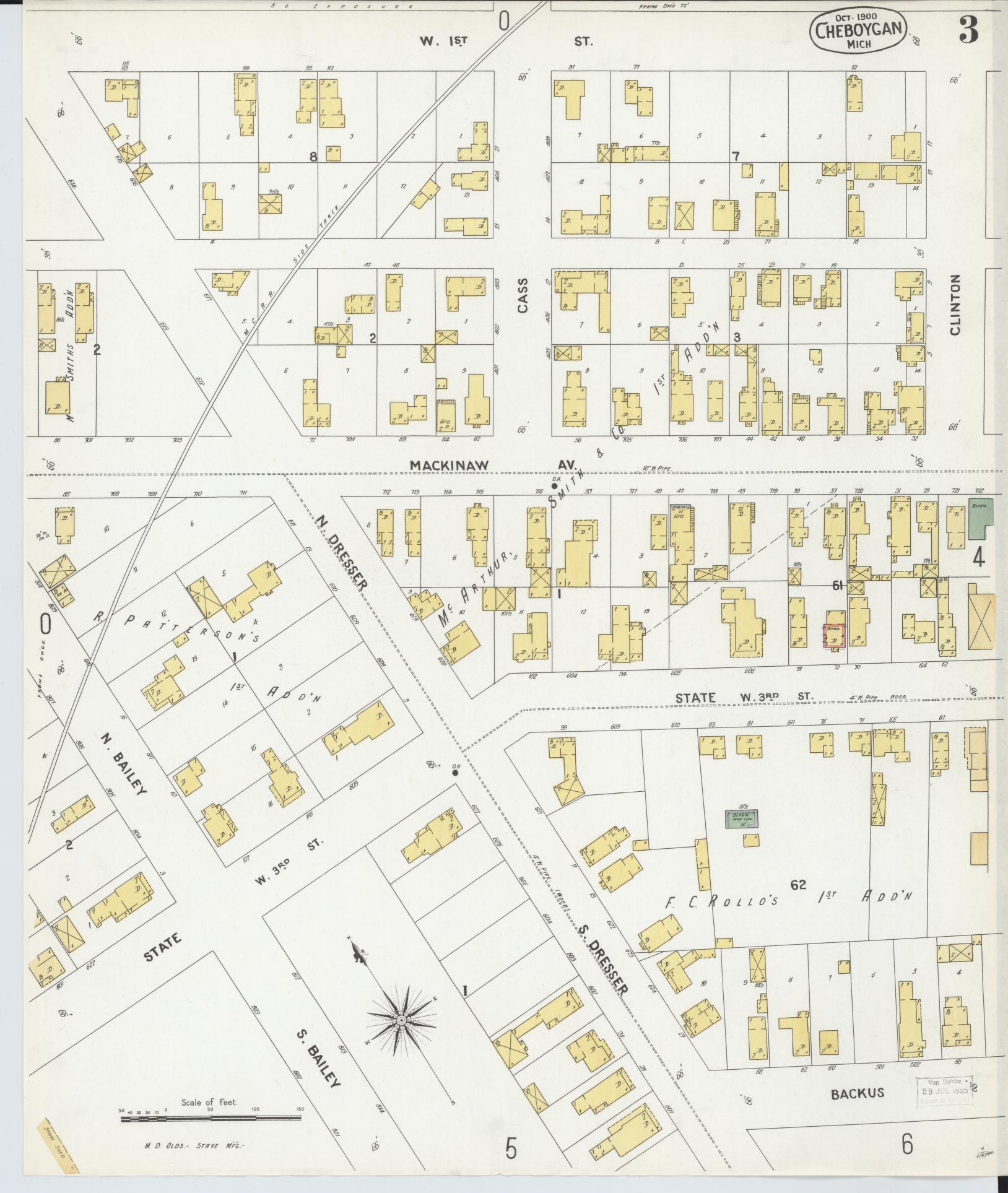 Sanborn Fire Insurance Map from Cheboygan, Cheboygan County, Michigan (1900), Sheet #0003 - Complete Map Set gallery image, historic Sanborn map, vintage wall art, Michigan Michigan