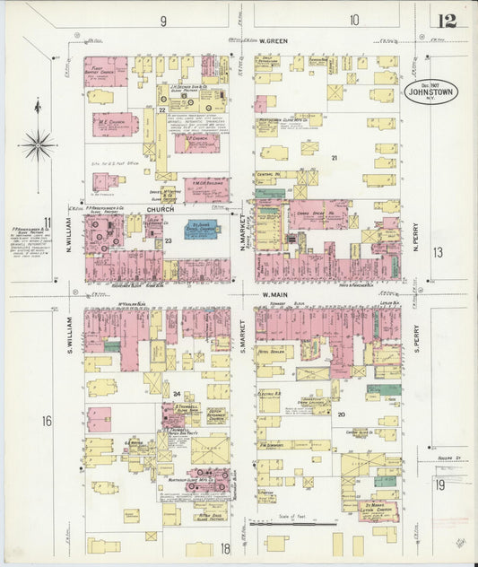 Sanborn Fire Insurance Map from Johnstown, Fulton County, New York (1907), Sheet #0012 - Historic Sanborn Fire Insurance Map Print, vintage old map wall art, antique decor, genealogy gift, New York New York map