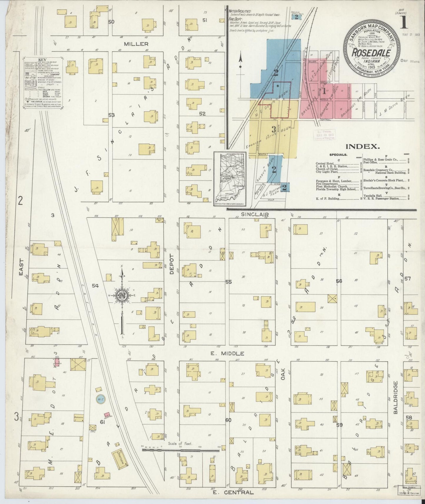 Sanborn Fire Insurance Map from Rosedale, Parke County, Indiana (1913), Sheet #0001 - Historic Sanborn Fire Insurance Map Print, vintage old map wall art, antique decor, genealogy gift, Indiana Indiana map