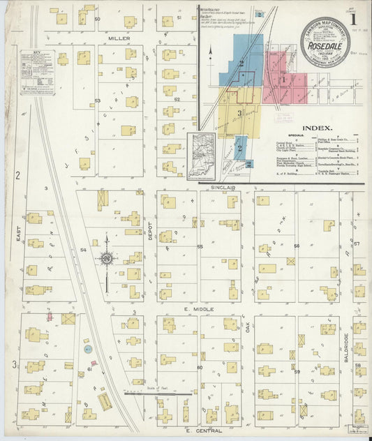 Sanborn Fire Insurance Map from Rosedale, Parke County, Indiana (1913), Sheet #0001 - Historic Sanborn Fire Insurance Map Print, vintage old map wall art, antique decor, genealogy gift, Indiana Indiana map