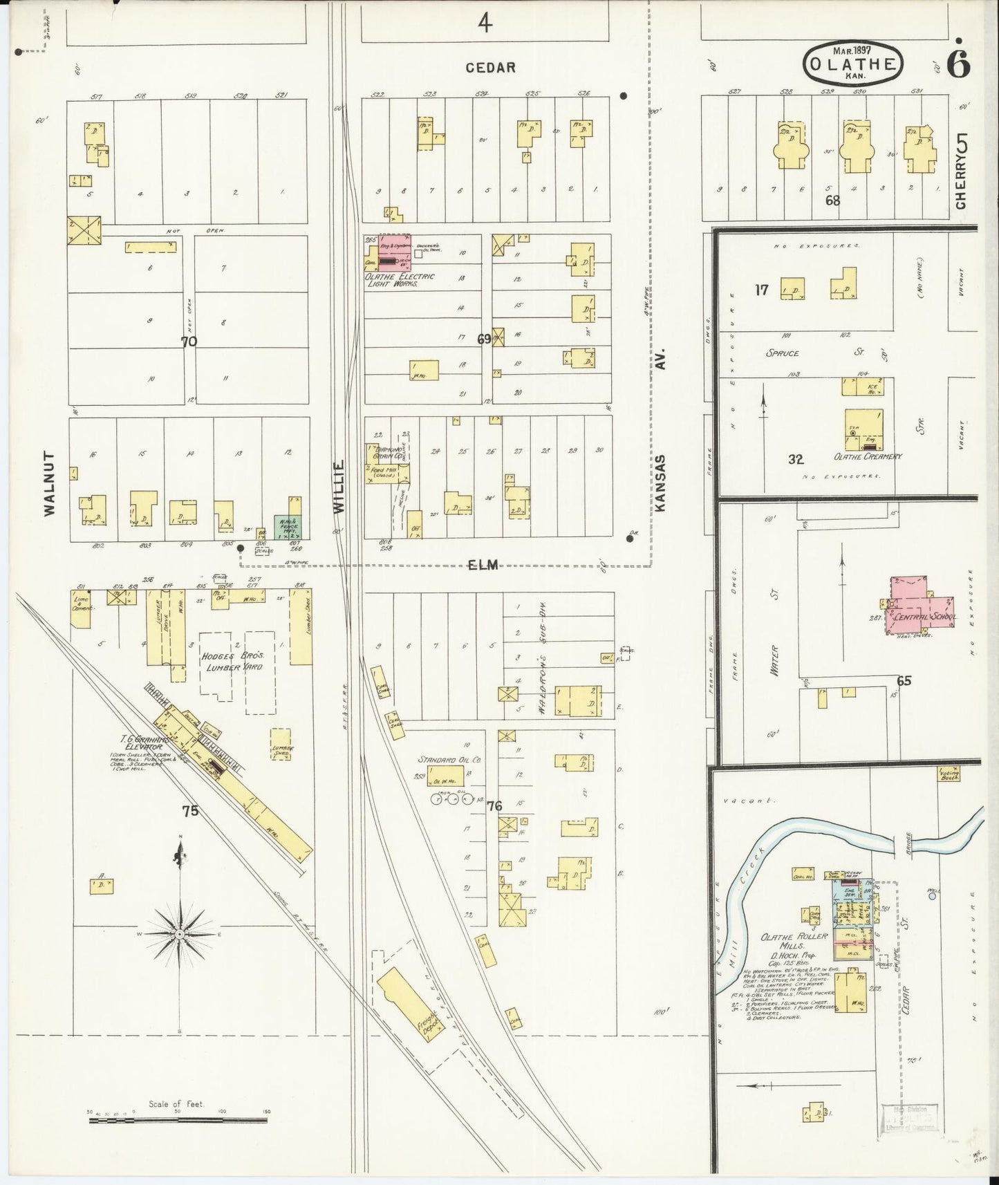 Sanborn Fire Insurance Map from Olathe, Johnson County, Kansas (1897), Sheet #0006 - Historic Sanborn Fire Insurance Map Print, vintage old map wall art, antique decor, genealogy gift, Kansas Kansas map