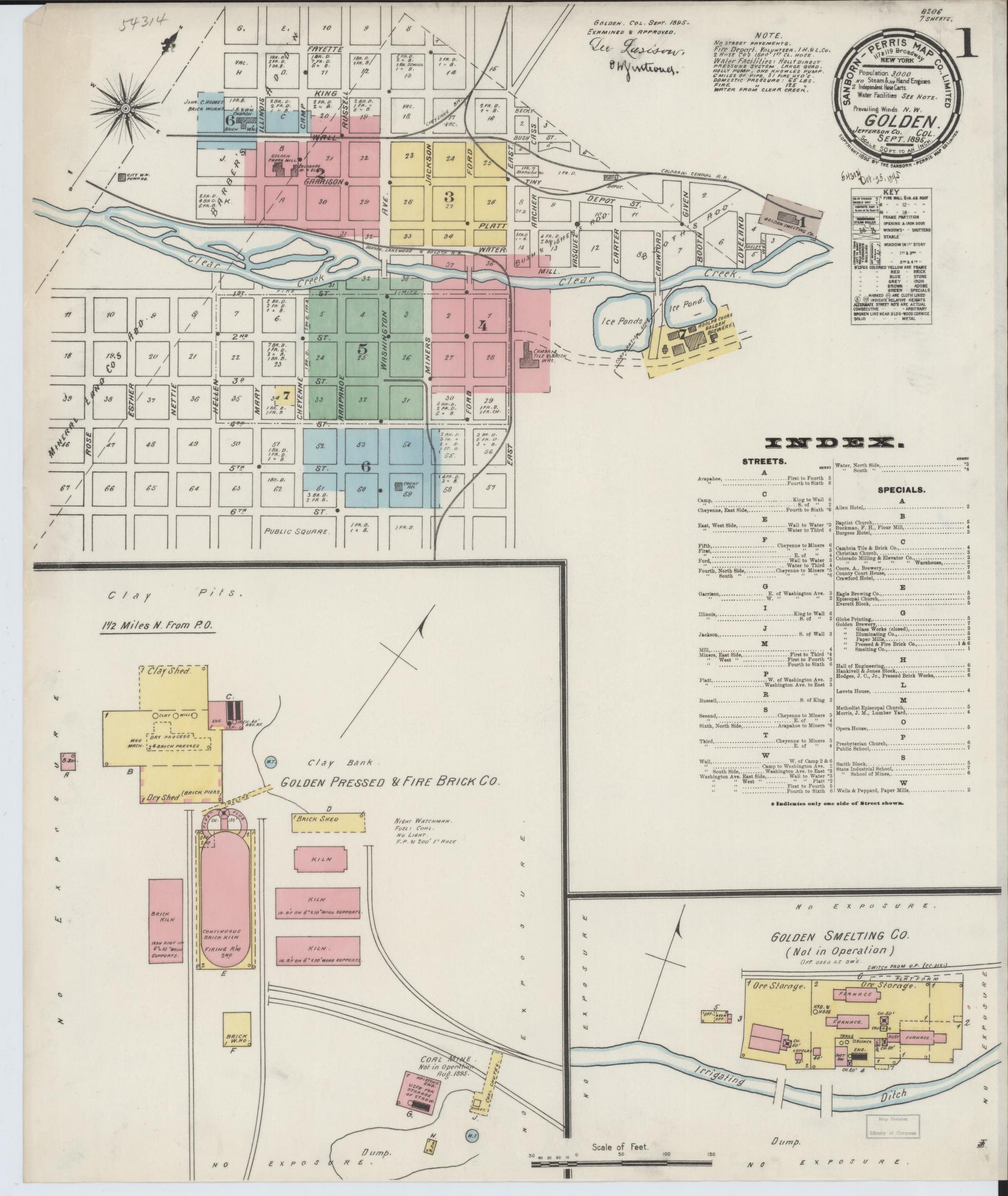 Sanborn Fire Insurance Map from Golden, Jefferson County, Colorado (1895), Sheet #0001 - Complete Map Set gallery image, historic Sanborn map, vintage wall art, Colorado Colorado