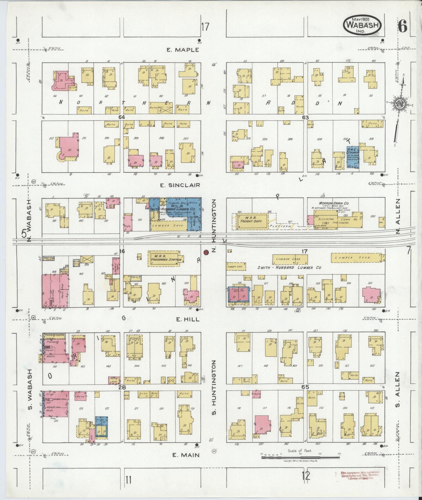 Sanborn Fire Insurance Map from Wabash, Wabash County, Indiana (1920), Sheet #0006 - Complete Map Set gallery image, historic Sanborn map, vintage wall art, Indiana Indiana