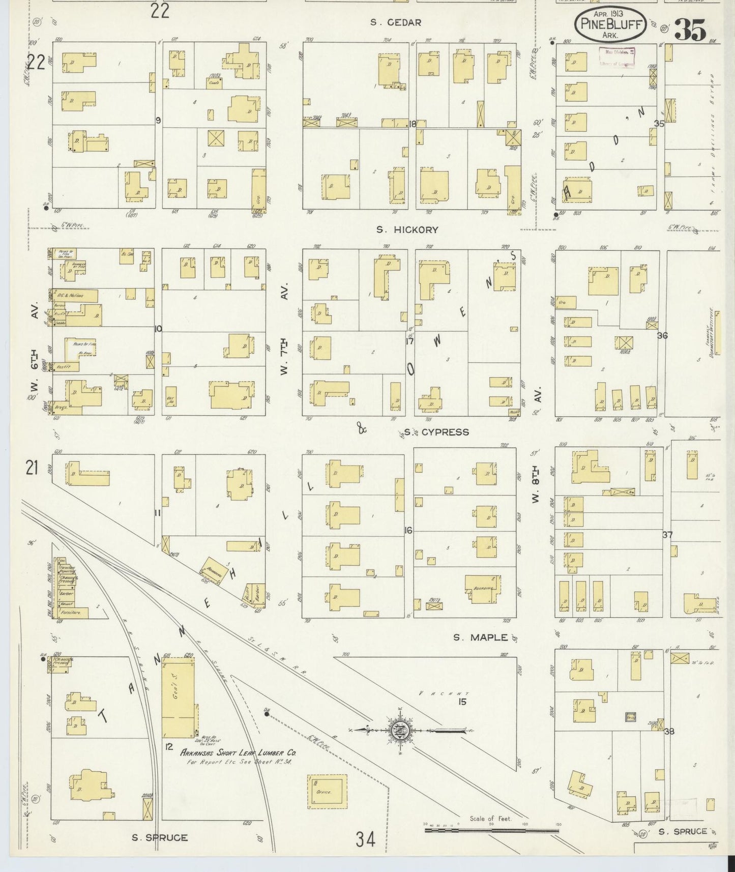 Sanborn Fire Insurance Map from Pine Bluff, Jefferson County, Arkansas (1913), Sheet #0035 - Historic Sanborn Fire Insurance Map Print, vintage old map wall art, antique decor, genealogy gift, Arkansas Arkansas map