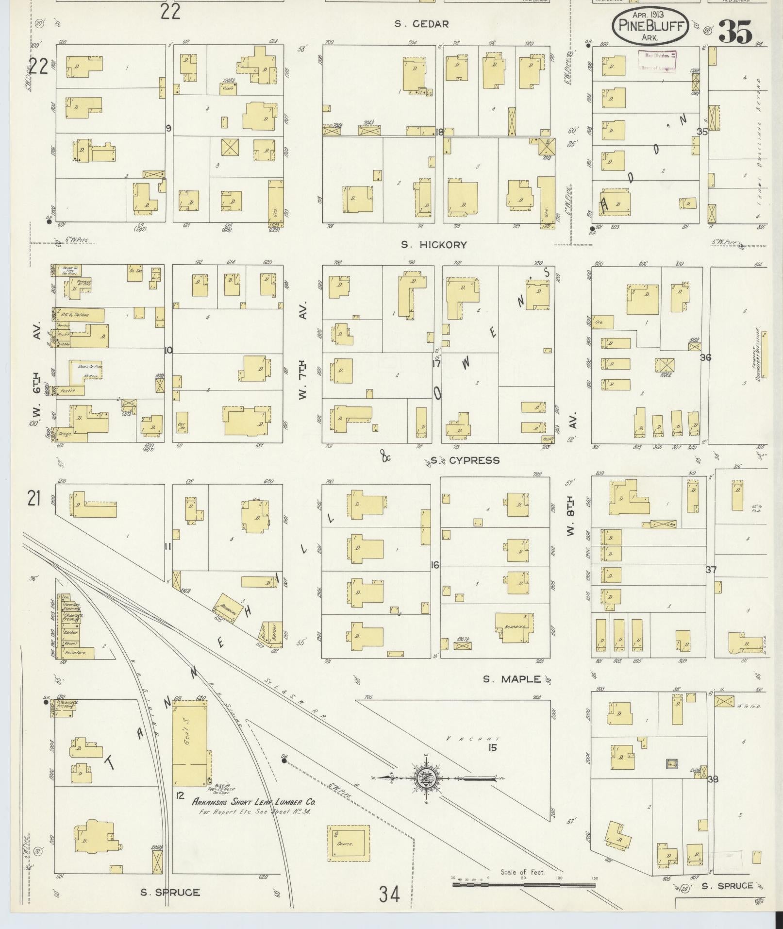 Sanborn Fire Insurance Map from Pine Bluff, Jefferson County, Arkansas (1913), Sheet #0035 - Historic Sanborn Fire Insurance Map Print, vintage old map wall art, antique decor, genealogy gift, Arkansas Arkansas map