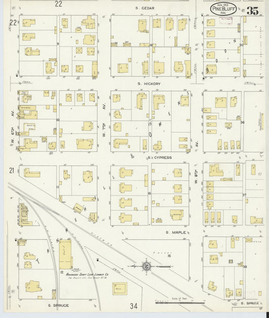 Sanborn Fire Insurance Map from Pine Bluff, Jefferson County, Arkansas (1913), Sheet #0035 - Historic Sanborn Fire Insurance Map Print, vintage old map wall art, antique decor, genealogy gift, Arkansas Arkansas map