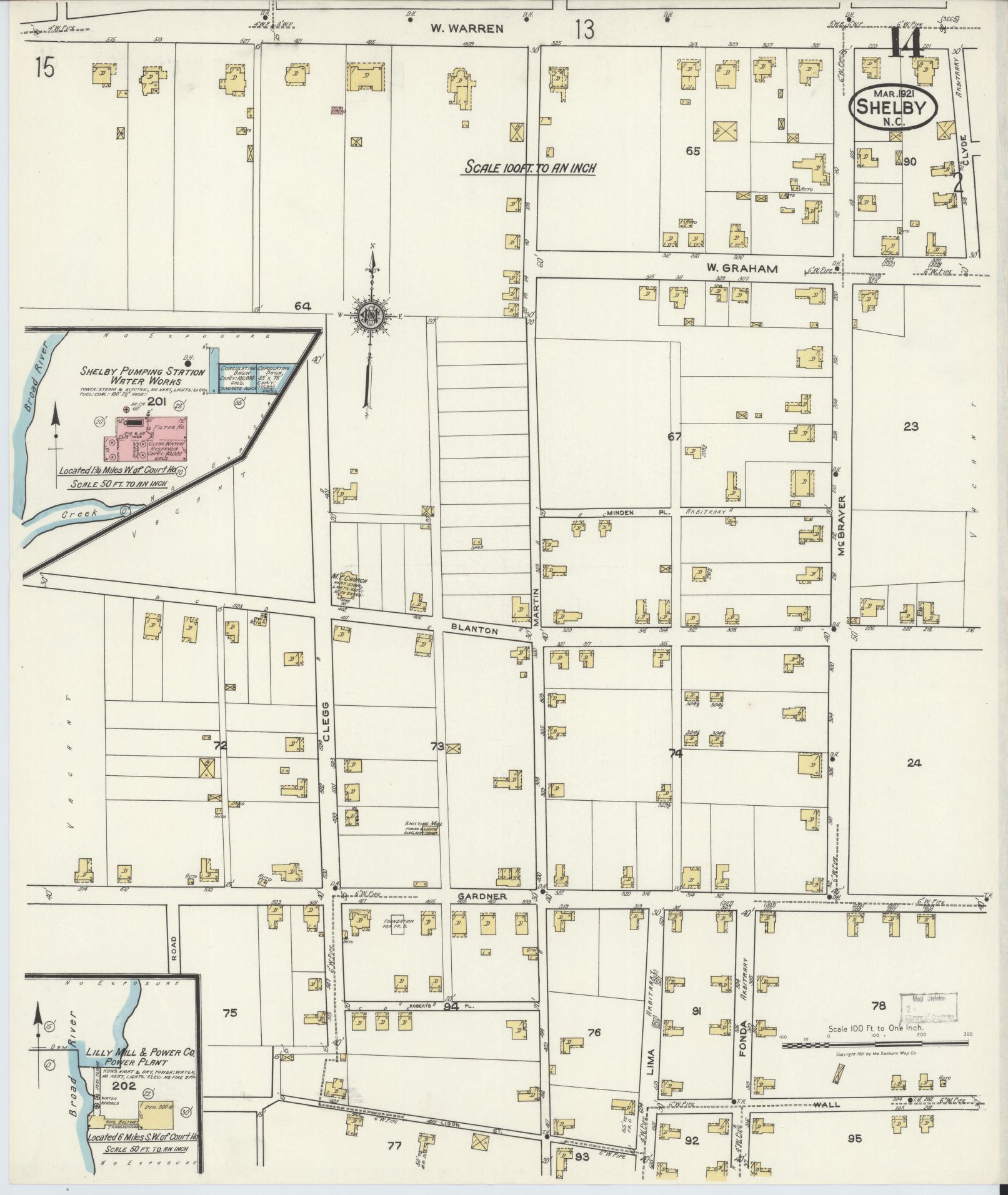 Sanborn Fire Insurance Map from Shelby, Cleveland County, North Carolina (1921), Sheet #0014 - Complete Map Set gallery image, historic Sanborn map, vintage wall art, North Carolina North Carolina