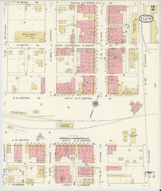 Sanborn Fire Insurance Map from Elgin, Bastrop County, Texas (1916), Sheet #0002 - Historic Sanborn Fire Insurance Map Print, vintage old map wall art, antique decor, genealogy gift, Texas Texas map