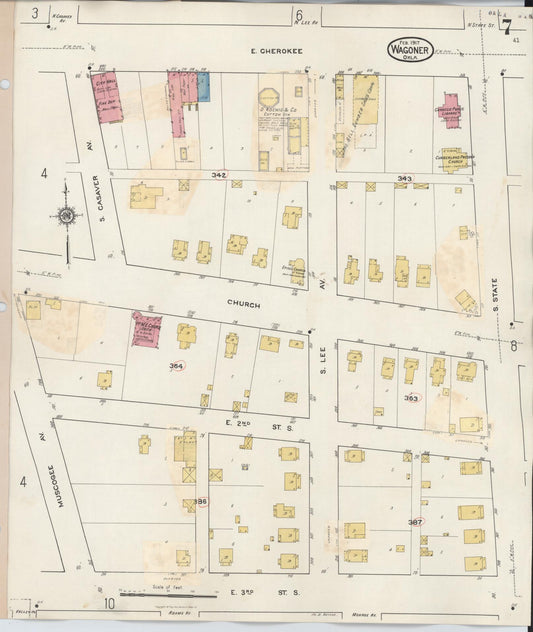 Sanborn Fire Insurance Map from Wagoner, Wagoner County, Oklahoma (1932), Sheet #0007 - Historic Sanborn Fire Insurance Map Print, vintage old map wall art, antique decor, genealogy gift, Oklahoma Oklahoma map