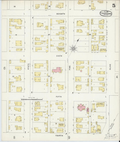 Sanborn Fire Insurance Map from Texarkana, Bowie County, Texas (1896), Sheet #0005 - Complete Map Set gallery image, historic Sanborn map, vintage wall art, Texas Texas