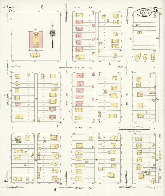 Sanborn Fire Insurance Map from Sayre, Beckham County, Oklahoma (1924), Sheet #0005 - Historic Sanborn Fire Insurance Map Print, vintage old map wall art, antique decor, genealogy gift, Oklahoma Oklahoma map
