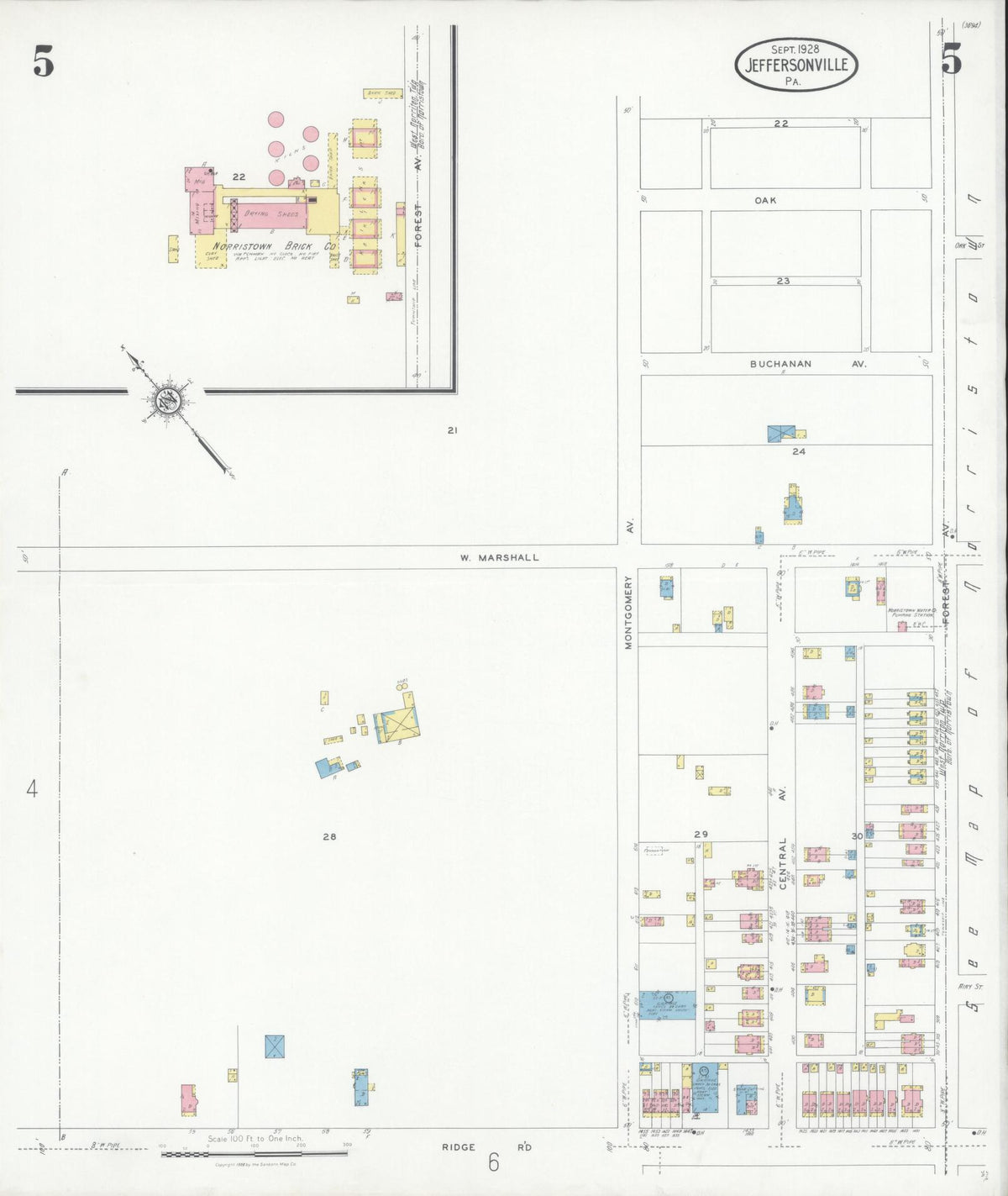 Sanborn Fire Insurance Map from Jeffersonville, Montgomery County, Pennsylvania (1928), Sheet #0005 - Complete Map Set gallery image, historic Sanborn map, vintage wall art, Pennsylvania Pennsylvania