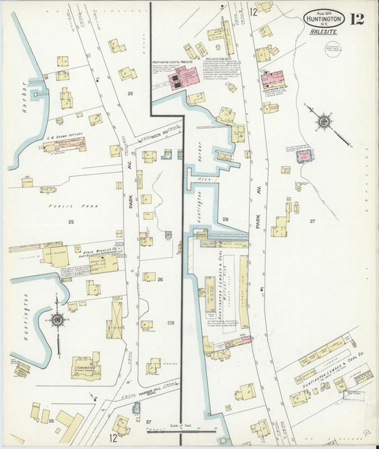 Sanborn Fire Insurance Map from Huntington, Suffolk County, New York (1914), Sheet #0012 - Historic Sanborn Fire Insurance Map Print, vintage old map wall art, antique decor, genealogy gift, New York New York map