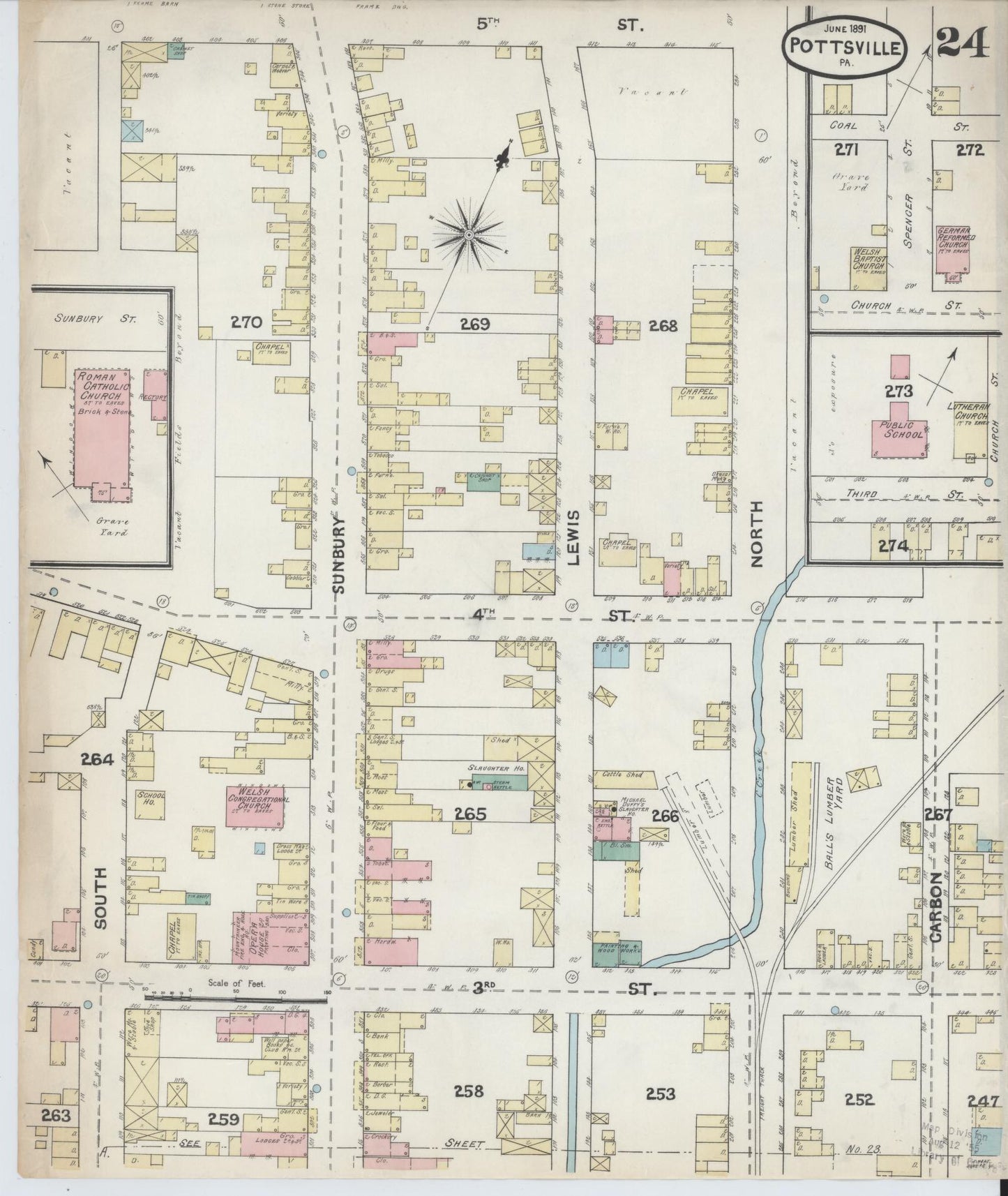 Sanborn Fire Insurance Map from Pottsville, Schuylkill County, Pennsylvania (1891), Sheet #0024 - Complete Map Set gallery image, historic Sanborn map, vintage wall art, Pennsylvania Pennsylvania