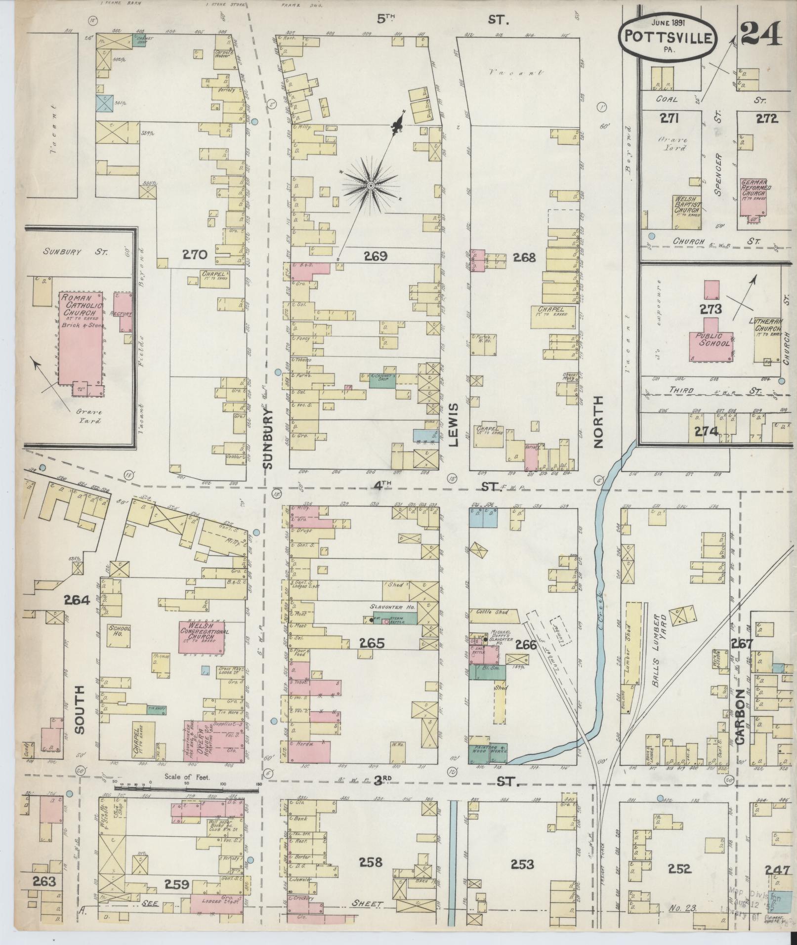 Sanborn Fire Insurance Map from Pottsville, Schuylkill County, Pennsylvania (1891), Sheet #0024 - Complete Map Set gallery image, historic Sanborn map, vintage wall art, Pennsylvania Pennsylvania