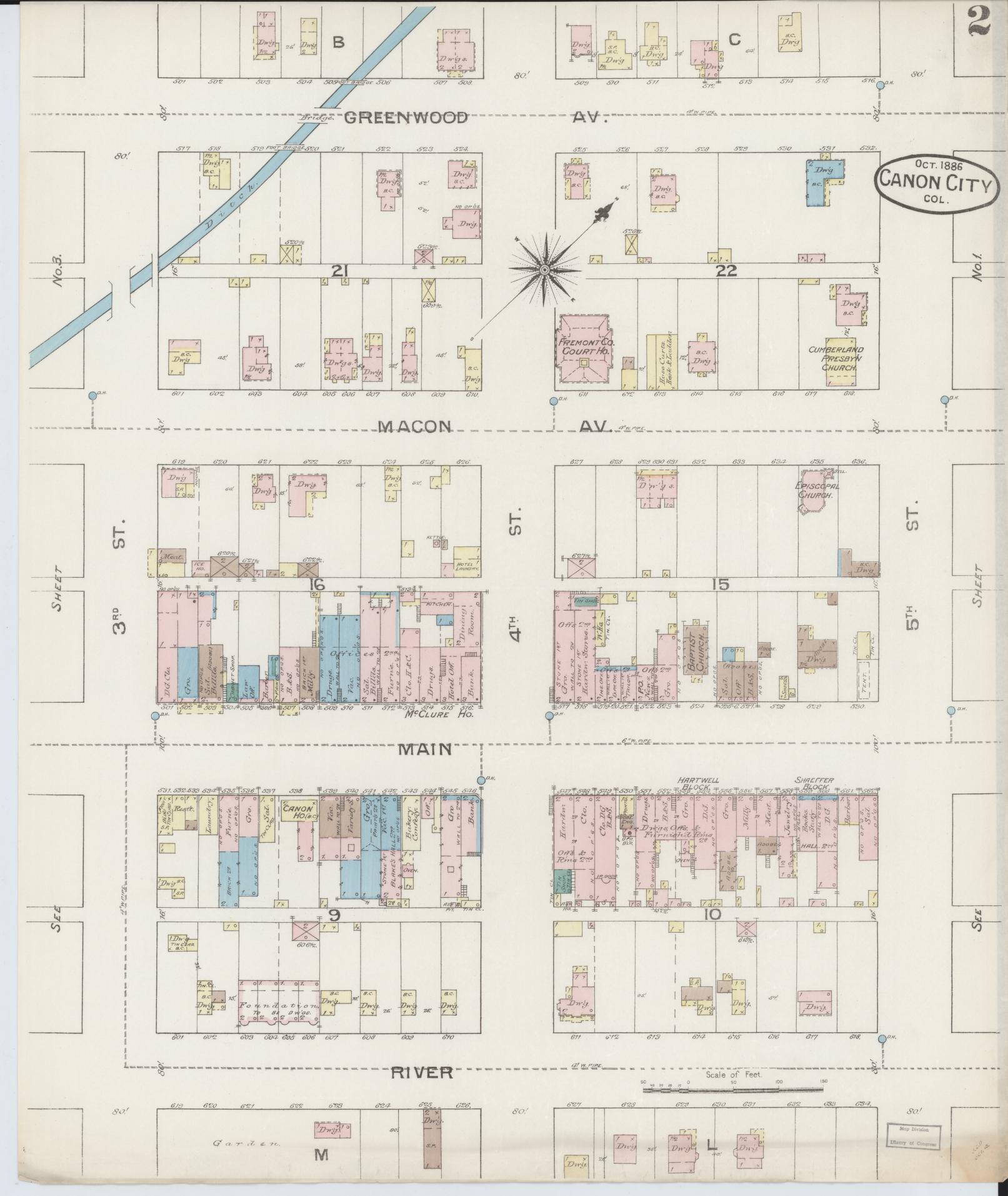 Sanborn Fire Insurance Map from Canon City, Fremont County, Colorado (1886), Sheet #0002 - Complete Map Set gallery image, historic Sanborn map, vintage wall art, Colorado Colorado