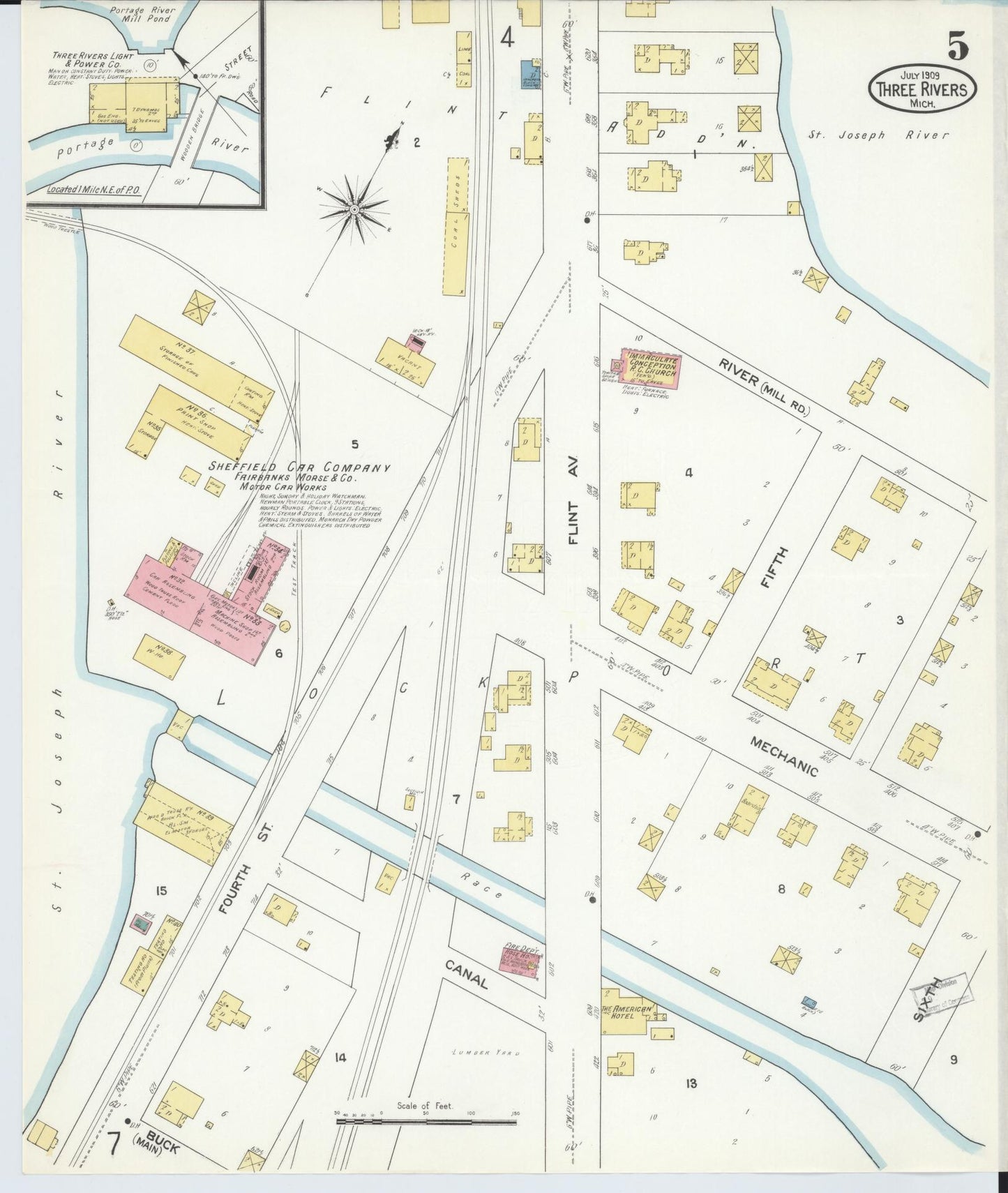 Sanborn Fire Insurance Map from Three Rivers, Saint Joseph County, Michigan (1909), Sheet #0005 - Complete Map Set gallery image, historic Sanborn map, vintage wall art, Michigan Michigan