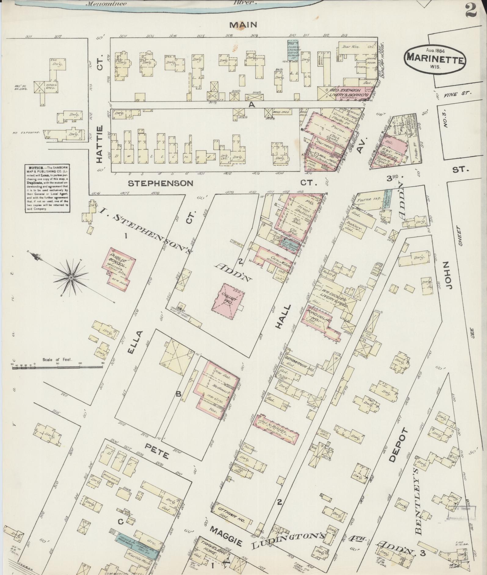 Sanborn Fire Insurance Map from Marinette, Marinette County, Wisconsin (1884), Sheet #0002 - Complete Map Set gallery image, historic Sanborn map, vintage wall art, Wisconsin Wisconsin