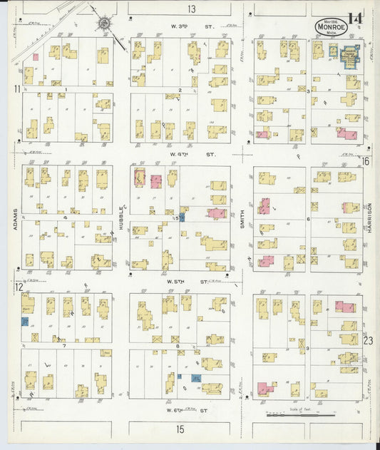 Sanborn Fire Insurance Map from Monroe, Monroe County, Michigan (1916), Sheet #0014 - Historic Sanborn Fire Insurance Map Print, vintage old map wall art, antique decor, genealogy gift, Michigan Michigan map