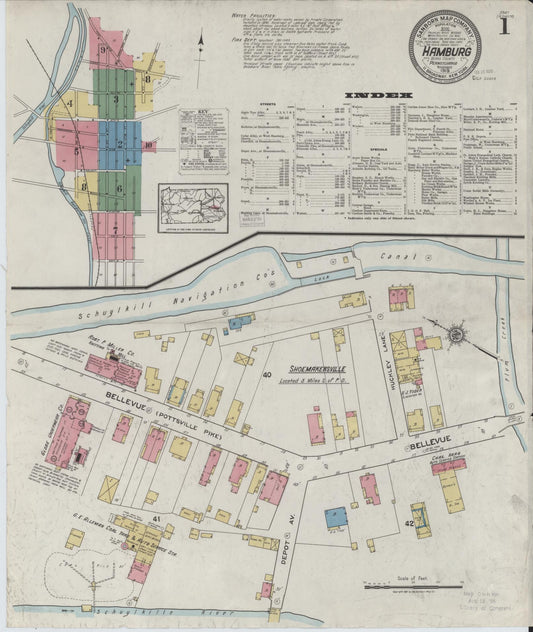 Sanborn Fire Insurance Map from Hamburg, Berks County, Pennsylvania (1919), Sheet #0001 - Historic Sanborn Fire Insurance Map Print, vintage old map wall art, antique decor, genealogy gift, Pennsylvania Pennsylvania map