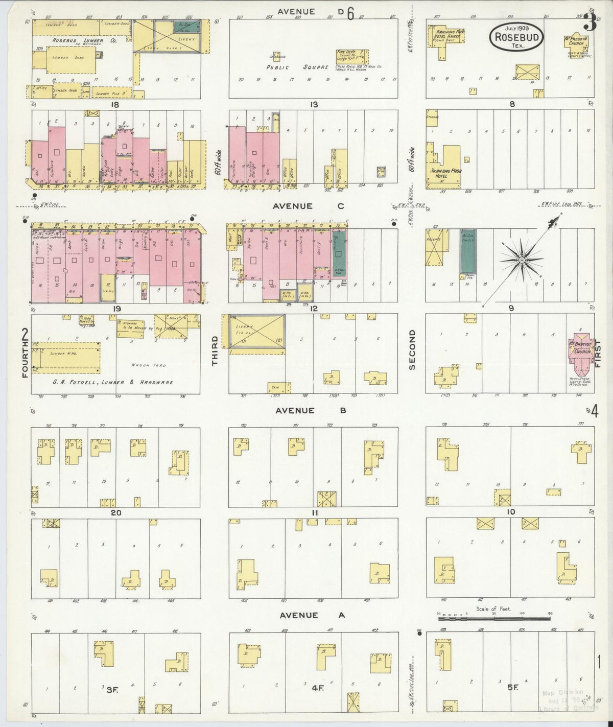 Sanborn Fire Insurance Map from Rosebud, Falls County, Texas (1909), Sheet #0003 - Historic Sanborn Fire Insurance Map Print, vintage old map wall art, antique decor, genealogy gift, Texas Texas map