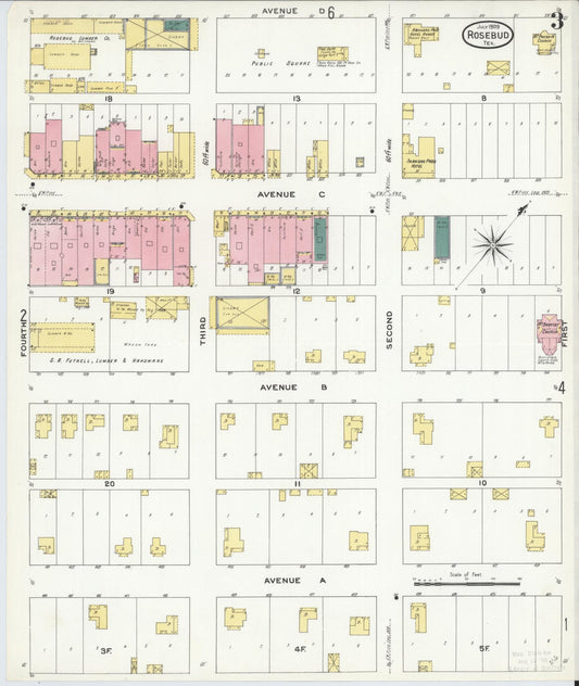 Sanborn Fire Insurance Map from Rosebud, Falls County, Texas (1909), Sheet #0003 - Historic Sanborn Fire Insurance Map Print, vintage old map wall art, antique decor, genealogy gift, Texas Texas map