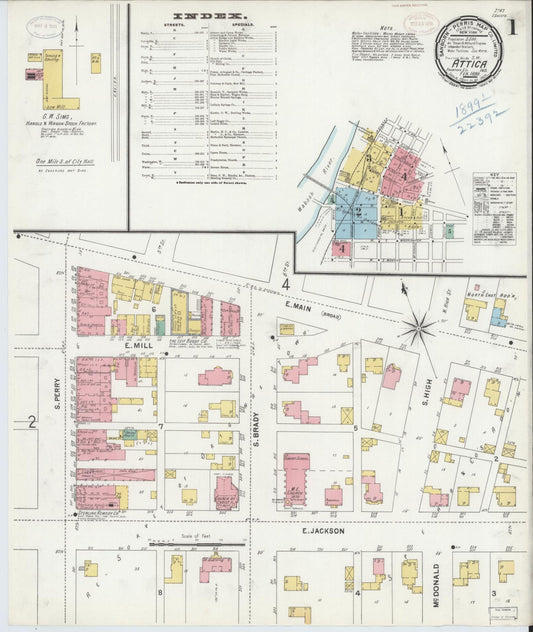 Sanborn Fire Insurance Map from Attica, Fountain County, Indiana (1899), Sheet #0001 - Complete Map Set gallery image, historic Sanborn map, vintage wall art, Indiana Indiana