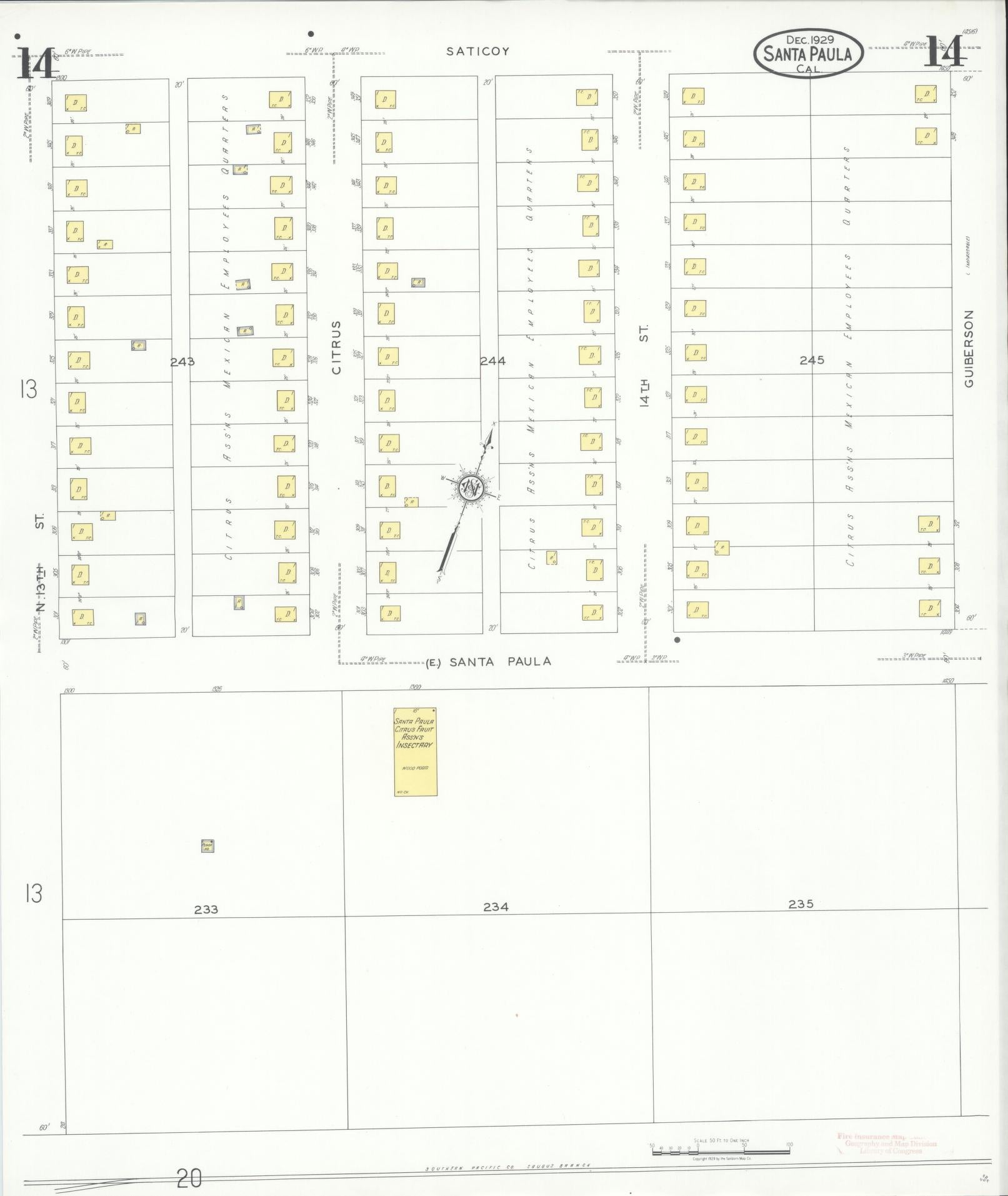 Sanborn Fire Insurance Map from Santa Paula, Ventura County, California (1929), Sheet #0014 - Complete Map Set gallery image, historic Sanborn map, vintage wall art, California California