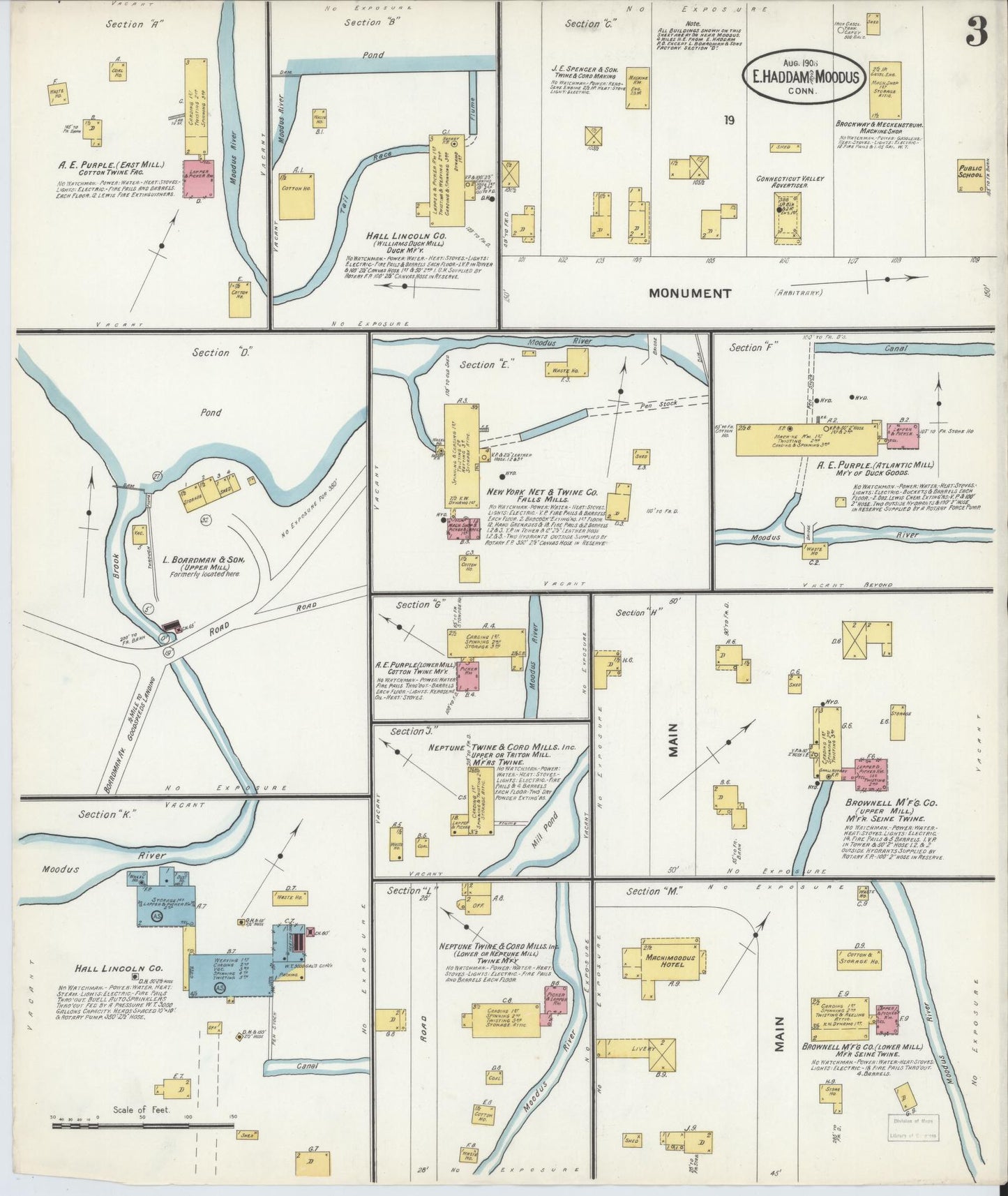 Sanborn Fire Insurance Map from East Haddam, Middlesex County, Connecticut (1908), Sheet #0003 - Complete Map Set gallery image, historic Sanborn map, vintage wall art, Connecticut Connecticut